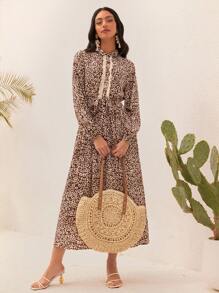 Seusyu Của phụ nữ In hoa Báo Vá lại Đầm Với Viền rìa Thắt lưng dệt - Nhiều màu - Xem 1