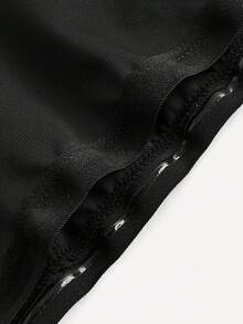 SHAPORA فستان بدني بأكمام بدون اكتاف ورقبة مربعة بلون سادة للنساء - الأسود - مشاهدة 4