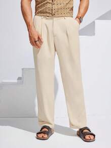 Manfinity Homme 男士休閒純色壓褶西裝褲