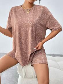 SHEIN Essnce Summer Ladies' Cycling Shorts Set In Chocolate Brown Two Pieces Outfits - Chocolate Brown - View 5