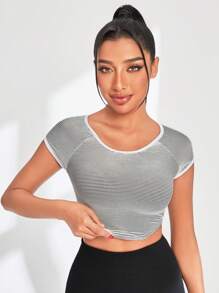 Gameset SHEIN Sport Women's Striped Raglan Sleeve Sport T-Shirt - Black - View 4