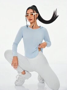 SHEIN Sports 純色連帽運動衫 - 淺藍色 - 查看 1