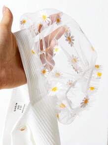 SHEIN Baby Mädchen Oberteil mit Gänseblümchen Print und kontrastierendem Netzstoff, Puffärmeln und eckigem Ausschnitt