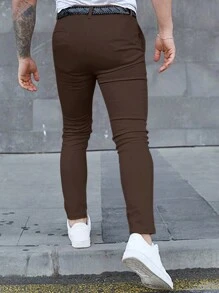 Calvornis Men's Plain Suit Trousers With Pockets - Coffee Brown - View 2