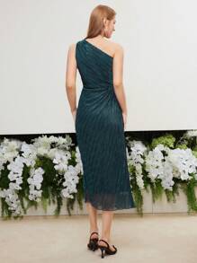 MOTF PREMIUM Vestido Plisado De Un Hombro - Azul - Ver 8