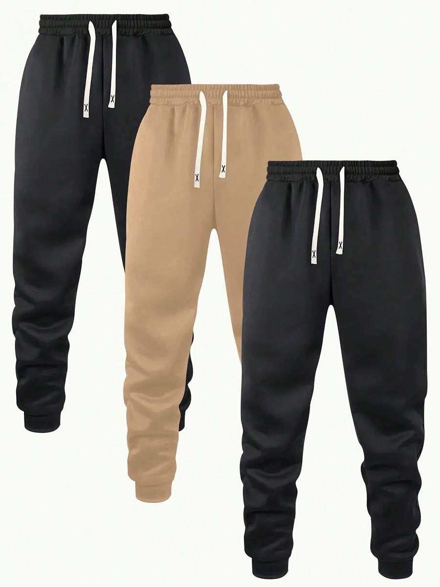 2条装男士纯色抽绳腰带运动裤 - 彩色 - 查看 1