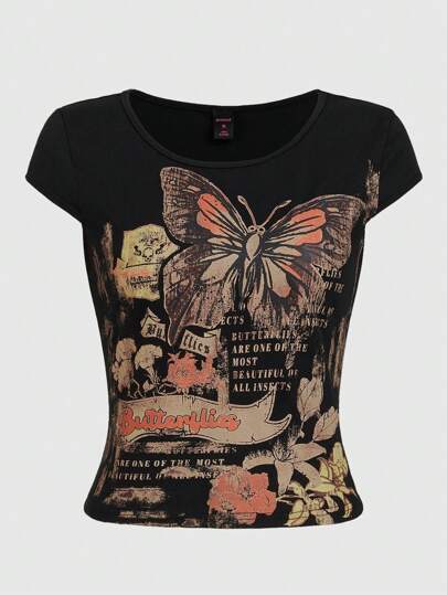 Fairycore Butterfly & Slogan Graphic Tee BUTTERFLIES ARE ONE OF THE MOST BEAUTIFUL OF ALL INSECTS, School