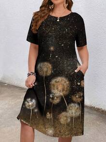 EMERY ROSE 女士大尺碼蒲公英花印花連身裙夏季款 - 黑色 - 查看 4