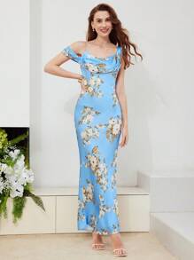 MOTF PREMIUM 襯花印花彈性收攏單肩絲綢連衣裙 - 彩色 - 查看 10