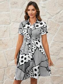 SHEIN Clasi Women's Polka Dot Short Sleeve Shirt Dress - Multicolor - View 1