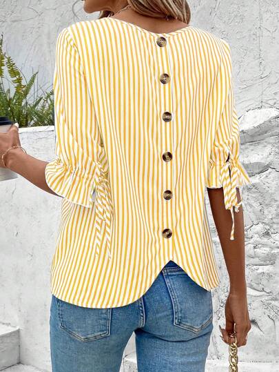 EMERY ROSE Striped Button Back Detail Casual Shirt