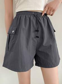 DAZY Women's Drawstring Waist Cargo Shorts - Dark Grey - View 7