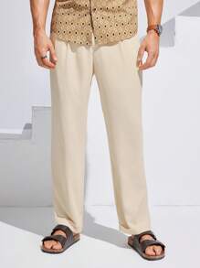 Manfinity Homme 男士休閒純色壓褶西裝褲