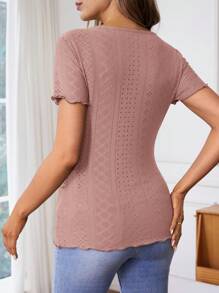 SHEIN 孕婦純色空心刺繡圓領哺乳T恤 - 藕粉色 - 查看 2