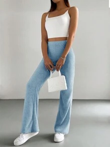 EURMUSE Women's Ribbed Flared Bell-Bottom Pants - Baby Blue - View 6