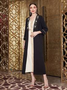 Layrah 女士朴素全长长袍阿巴亚，带水钻装饰，适合节日/聚会的穆斯林时尚阿巴亚，优雅奢华的晚会风格 - 黑色 - 查看 6