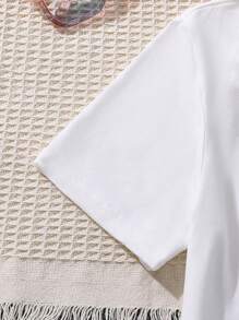 3pcs/Set Plain Cropped T-Shirt And Butterfly Print Spaghetti Strap Top With Long Pants For Tween Girls - White - View 7