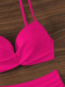 SHEIN Swim V-Neck Spaghetti Strap Bikini Set, Twist High Waisted Two Pieces Swimwear Bathing Suit Beach Outfit Summer Vacation, Summer Beach