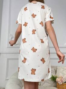 SHEIN Bear Printed Pajama T-Shirt Dress For Sleepwear - Multicolor - View 2