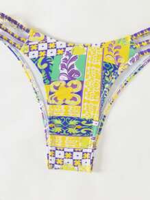 SHEIN Swim All Over Print Spaghetti Strap Bikini Set, Two-Piece, Bikini Set Summer Beach - Multicolor - View 4