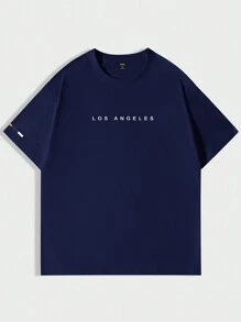 Manfinity Homme Men's Letter Printed Round Neck T-Shirt - Navy Blue - View 2