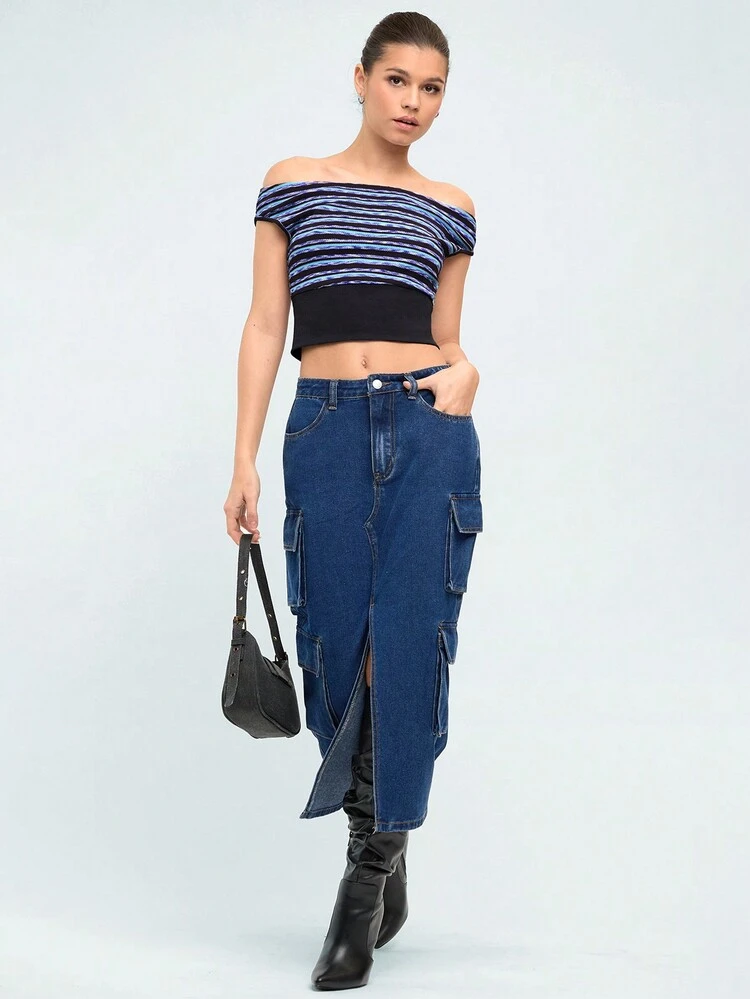 Striped Off Shoulder Slim Fit Top