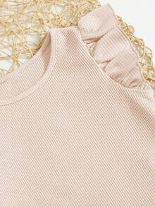 SHEIN Young Girl Casual And Comfortable Solid Color Round Neck Short-Sleeved Top Matched With Solid Color Pants Set - Apricot - View 4