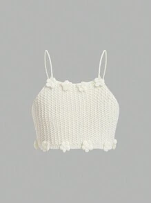 Chiquease Sleeveless Knitted Top With 3d Floral Detail - White - View 2