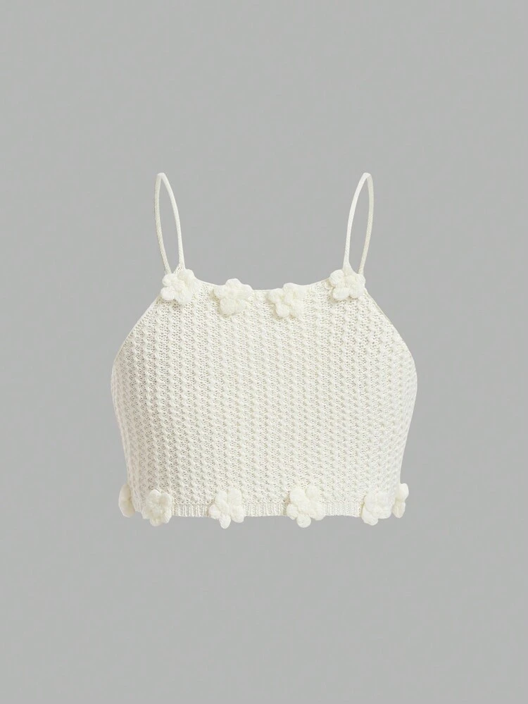 Sleeveless Knitted Top With 3d Floral Detail