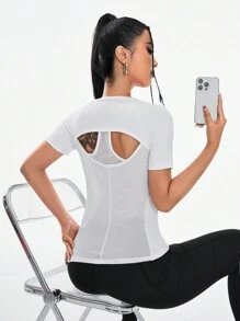 女士純色拉甘半袖運動t恤 - 白色 - 查看 4