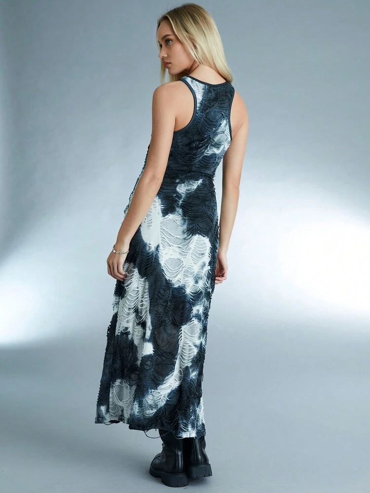 Summer Fashion Club Tie-Dye Sleeveless Ripped Mini Dress