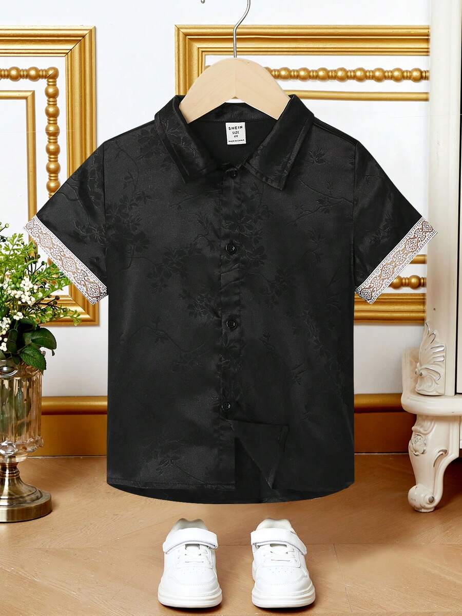 SHEIN Chemisette Tissée Adorable Et Courte À Manches Courtes Pour Jeune Garçon - Multicolore - Voir 1