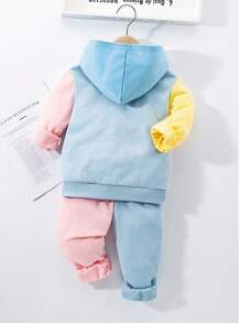2pcs/Set Young Boy Casual Hoodie With Color Block & Elastic Cuff Sweatpants, Thermal Lined , Thickened - Multicolor - View 2
