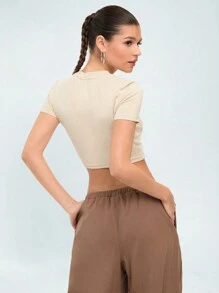 Forever 21 Letter Print Ripped Crop T-Shirt - Apricot - View 3