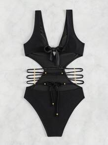 SHEIN Swim 女士纯色镂空连体泳衣，腰部镂空设计，适合夏季、海滩、游泳和度假