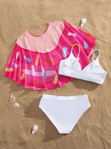 Conjunto de biquíni de duas peças para menina adolescente com babados na praia de verão
