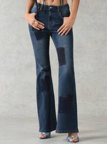 Forever 21 Pantalon En Jean Pour Femmes Avec Des Bas Évasés Contrastés Pour Des Festivals De Musique
