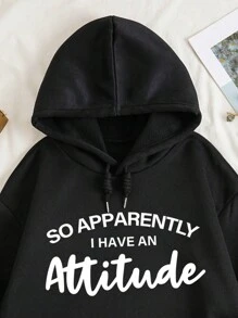 INAWLY Letter Print Fleece Hoodie Graduation,Back To School Outfits,Graduation,Teacher Outfits For Women,Back To School Pullover Fall Outfit - Black - View 6