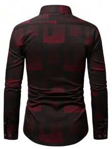 Manfinity Homme Camisa de trabajo gráfica con botones, de manga larga y estampado completo para hombre con ajuste delgado, ideal para su esposo - Multicolor - Ver 2