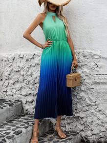 Breezaya Women's Halter Neck Ombre Jumpsuit With Keyhole And Pleats - Multicolor - View 3