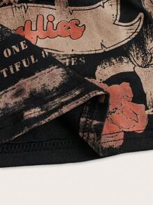 ROMWE Fairycore 蝴蝶和口号图案 T 恤蝴蝶是所有昆虫中最美丽的一种，学校 - 黑色 - 查看 3