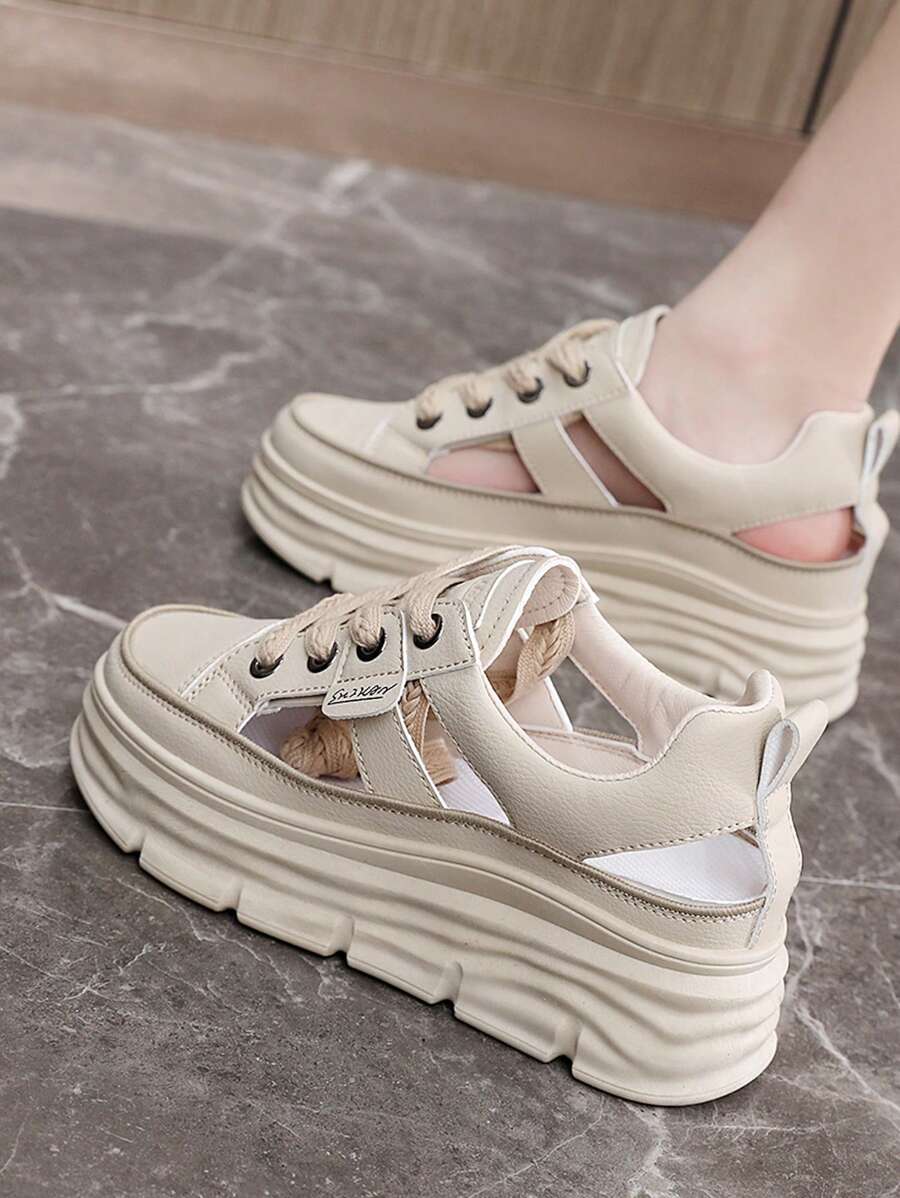 2024 New Summer Hollow Out Breathable Women's Shoes Platform Wedge Thick Bottom Sports Casual Sandals