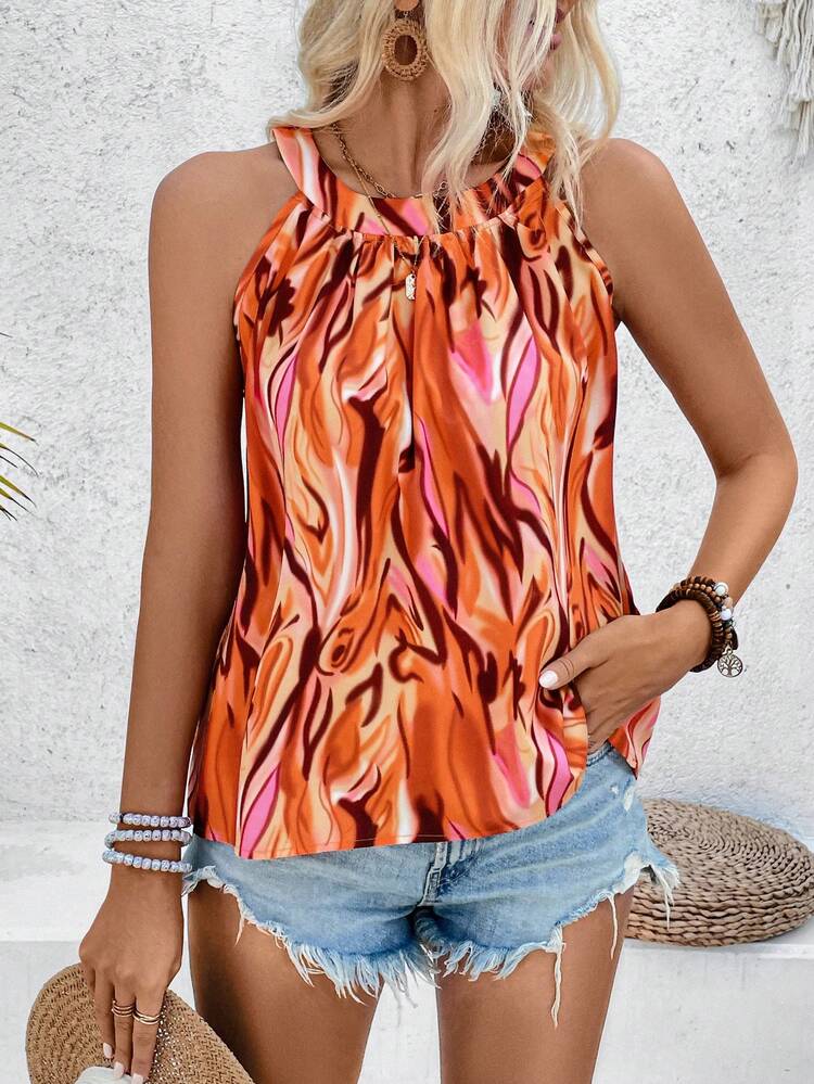 Ladies' All-Over Printed Halterneck Tank Top