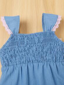 SHEIN Baby Girl Casual Vacation Ruffle Trim Sleeveless Jumpsuit - Blue - View 4