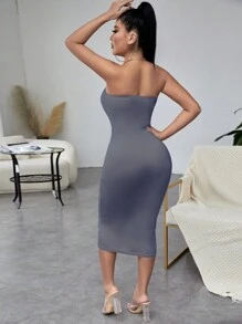 SHEIN SXY Solid Tube Bodycon Dress - Dusty Blue - View 2