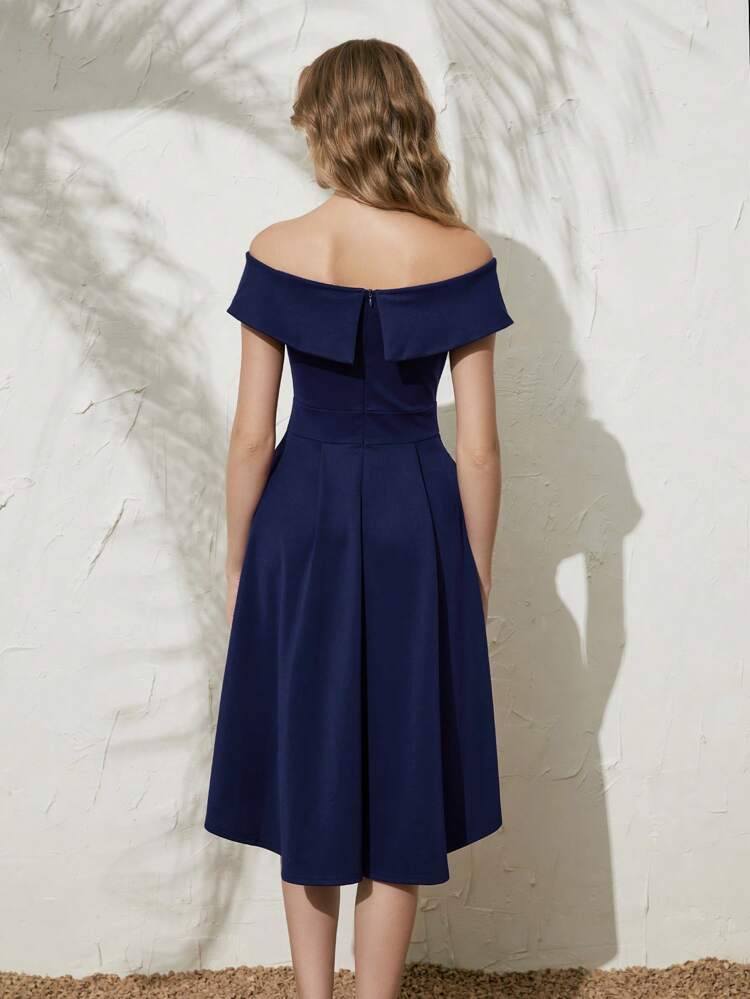 Women's Solid Colored Off-Shoulder Vintage Cocktail Party Dress