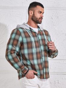 Manfinity Homme Nam Kích thước lớn Kẻ sọc áo có mũ Áo sơ mi Phong cách Áo khoác - Nhiều màu - Xem 6