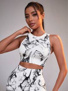 Easithlete Tie-nhuộm Thon gọn Quần skinny Thể thao Tank Top - Đen và trắng - Xem 4