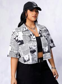 SHEIN EZwear Áo thun hở vai in báo cỡ lớn cho mùa hè - Đen và trắng - Xem 4