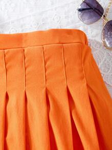 SHEIN Falda Plisada De Color Sólido Para Niñas Preadolescentes - Naranja Quemada - Ver 4